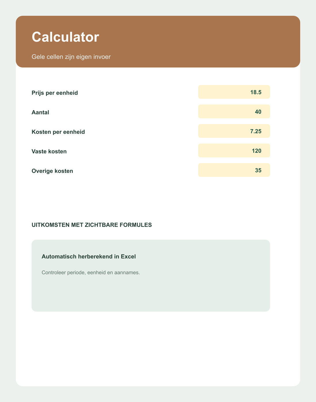 Inhoudsvoorbeeld 2 van Klein Bedrijf Prijs & Margecalculator